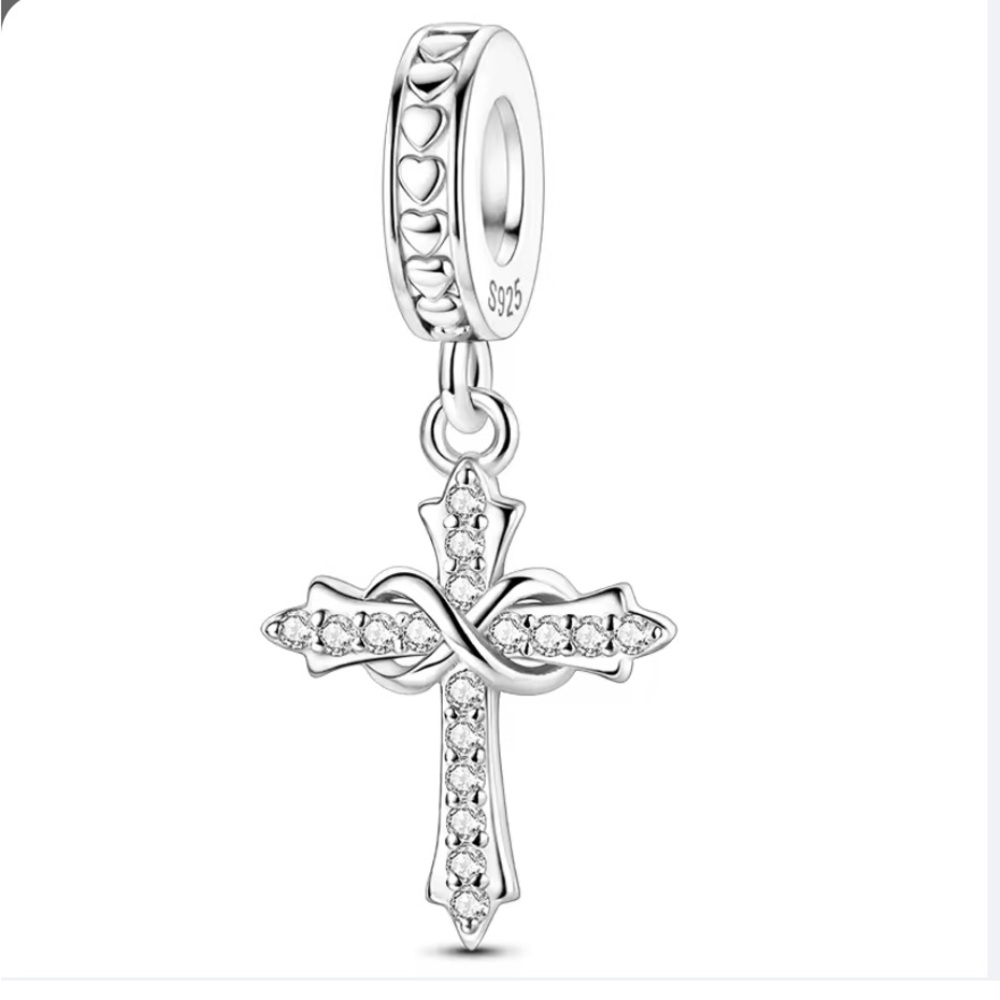 Sterling Silver Crystal Cross Dangle Charm